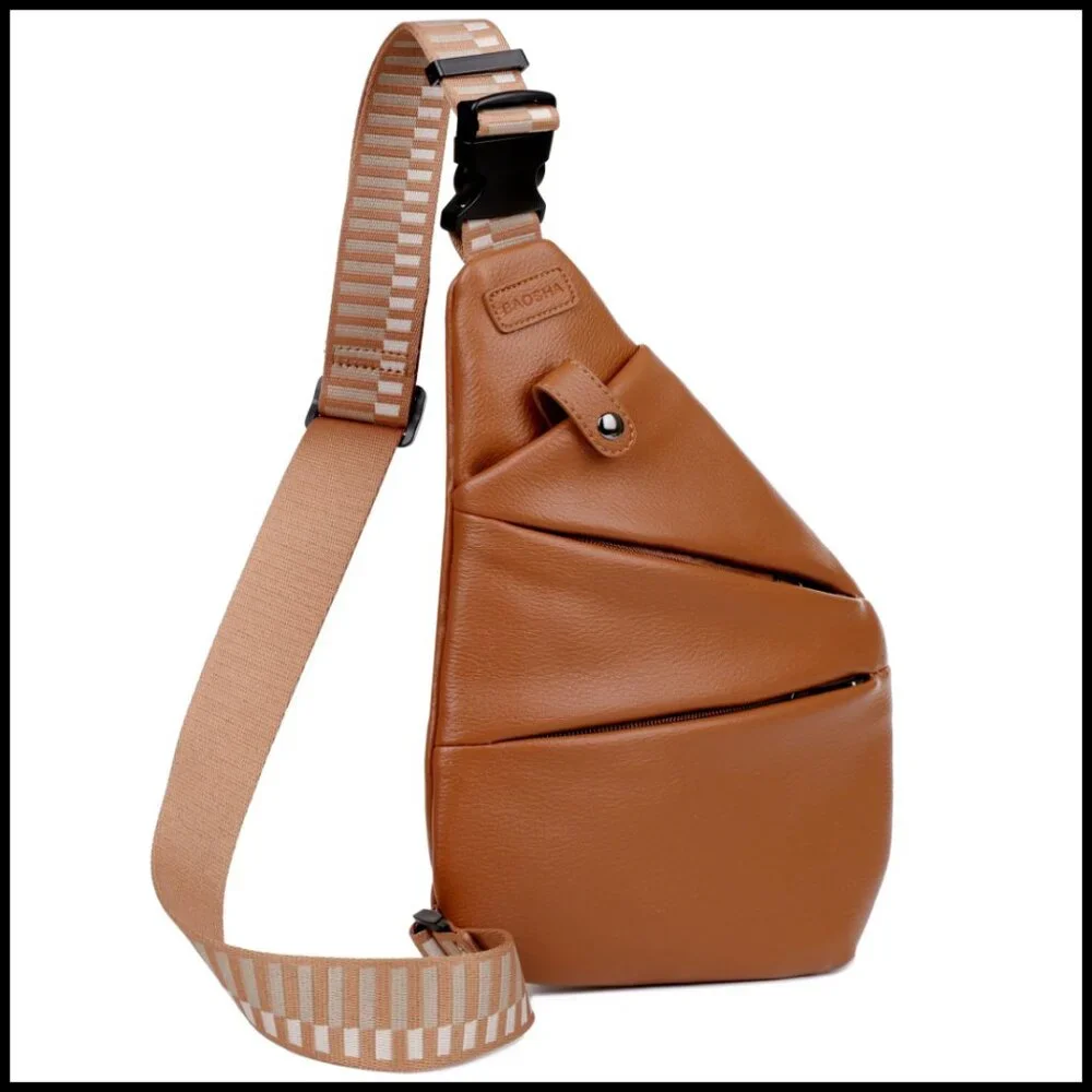 Vegan Leather Crossbody Sling Bag Anti-Theft Travel Purse Minimal Chic